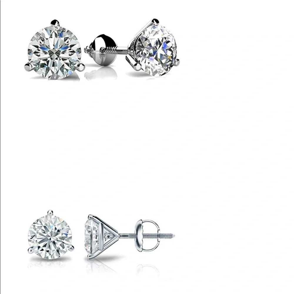 0.84-2Ct Round Cut Simulated Diamonds Back Silver Earrings Studs - Picture 17 of 17